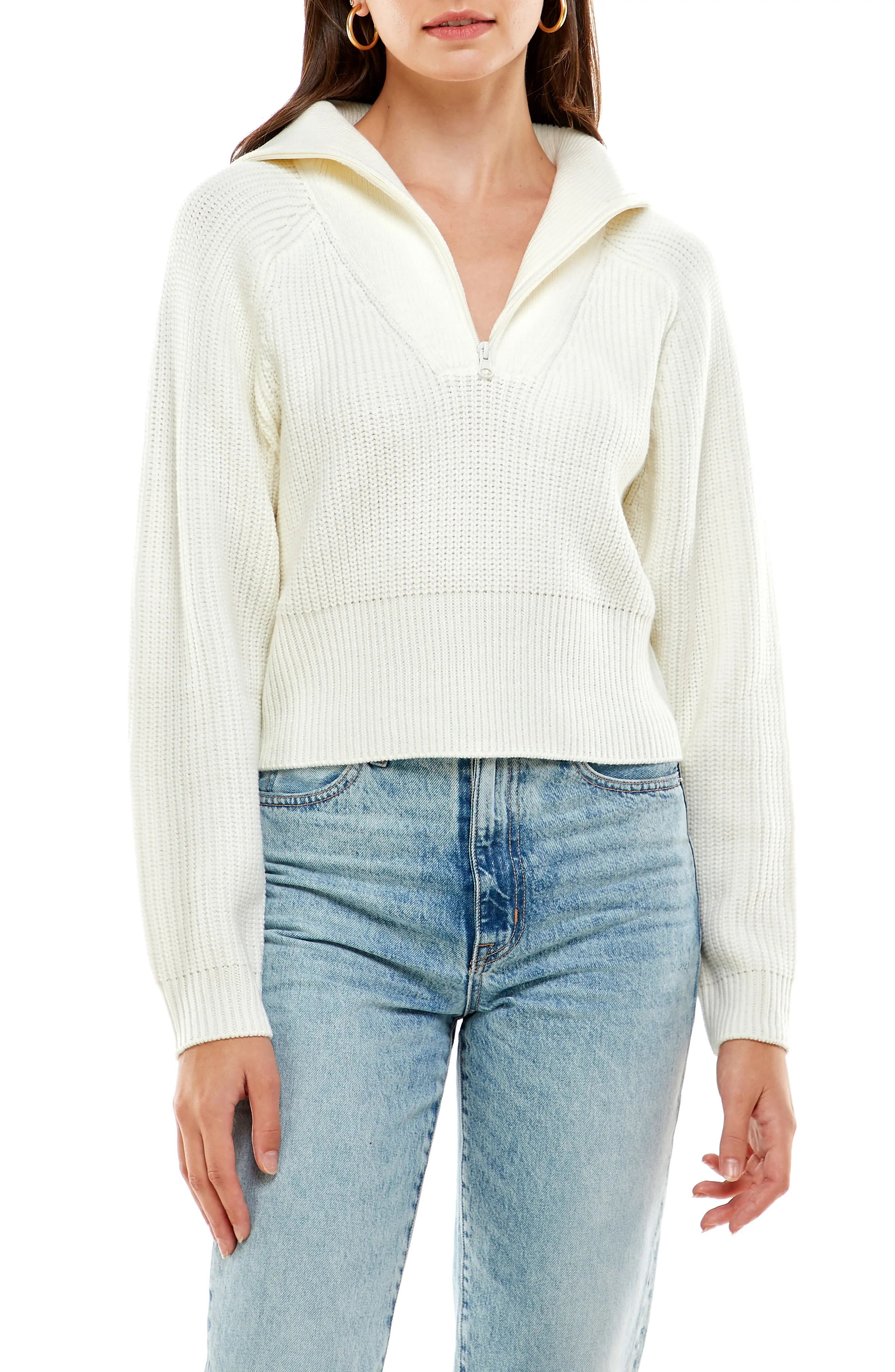 WAYF Nelle Half Zip Pullover in Ivory at Nordstrom, Size Large | Nordstrom