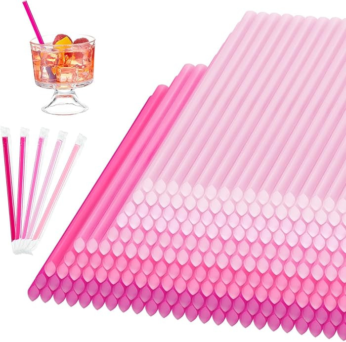 1000pcs 5 Inch Pink Cocktail Straws 0.24" Diameter Cute Disposable Individually Wrapped Plastic S... | Amazon (US)