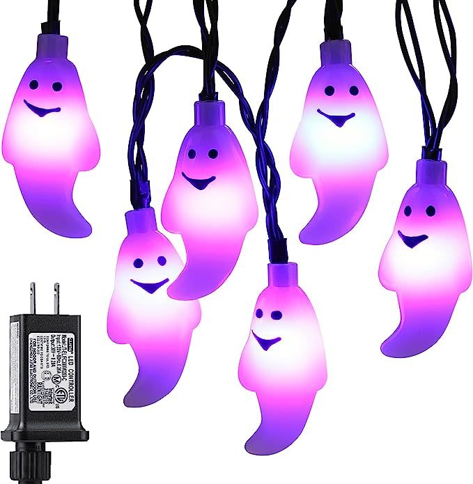 RECESKY 60 LED Halloween String Lights - 19.4ft Purple Ghost String Light with 30v Plug in, Exten... | Amazon (US)