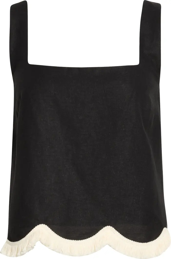 Encore Fringe Trim Linen Blend Top | Nordstrom