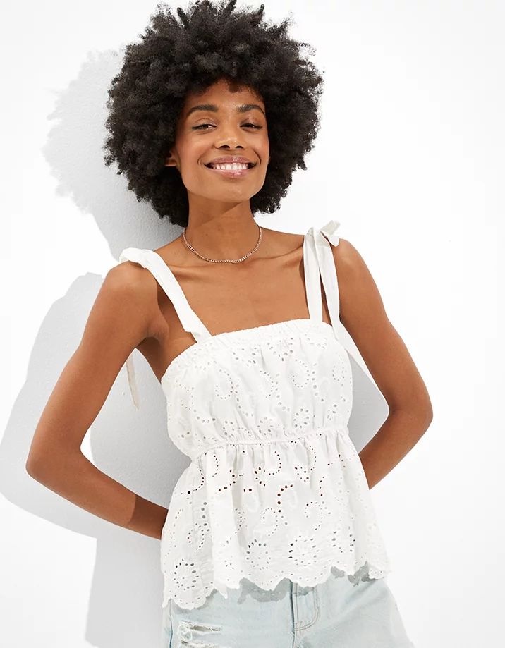 AE Tie-Strap Babydoll Top | American Eagle Outfitters (US & CA)