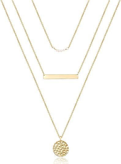 Turandoss Dainty Layered Choker Necklace, Handmade 14K Gold Plated Y Pendant Necklace Multilayer ... | Amazon (US)