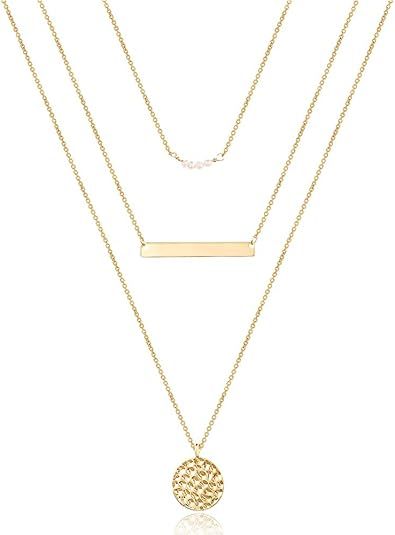 Turandoss Dainty Layered Choker Necklace, Handmade 14K Gold Plated Y Pendant Necklace Multilayer ... | Amazon (US)