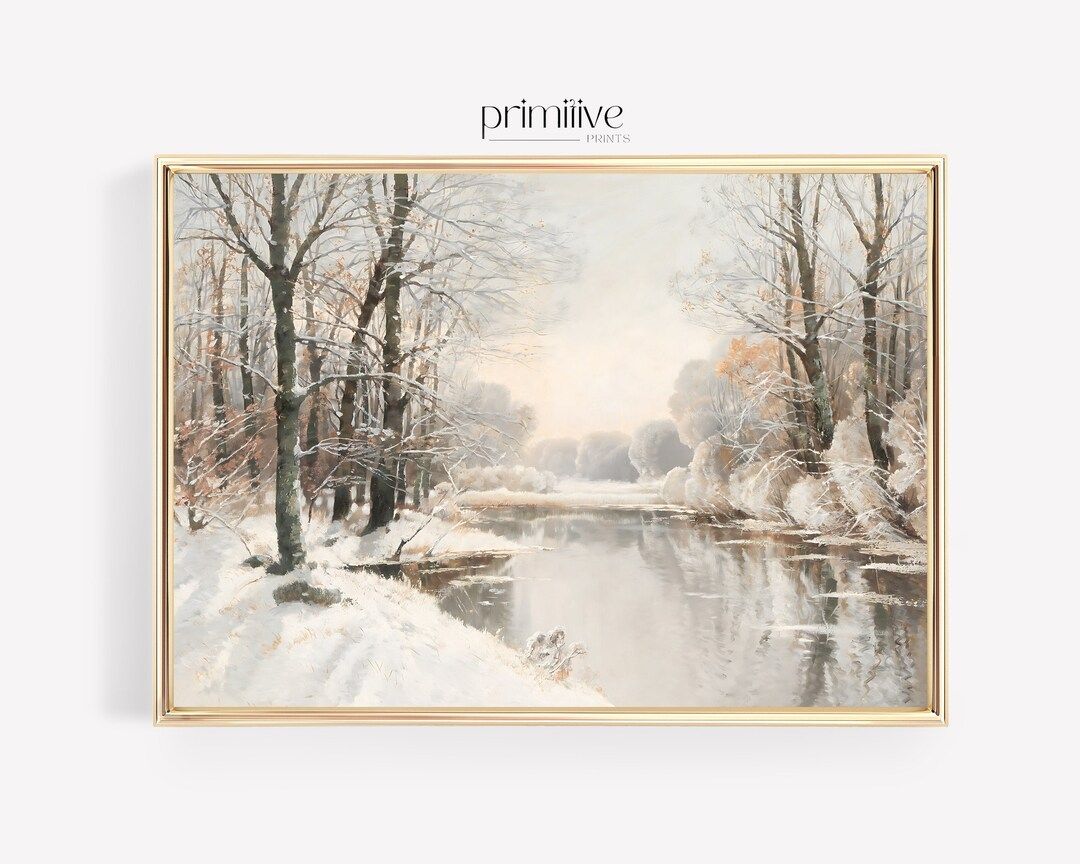 Scenic Winter Landscape Print | Digital PRINTABLE Wall Art | Vintage Seasonal Painting | Tranquil... | Etsy (US)