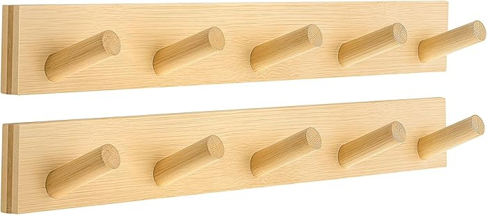 Coat Rack Wall Mount, Wooden Coat Hanger with 5 Hooks, Heavy Duty, Natural, 2 Pcs | Amazon (CA)