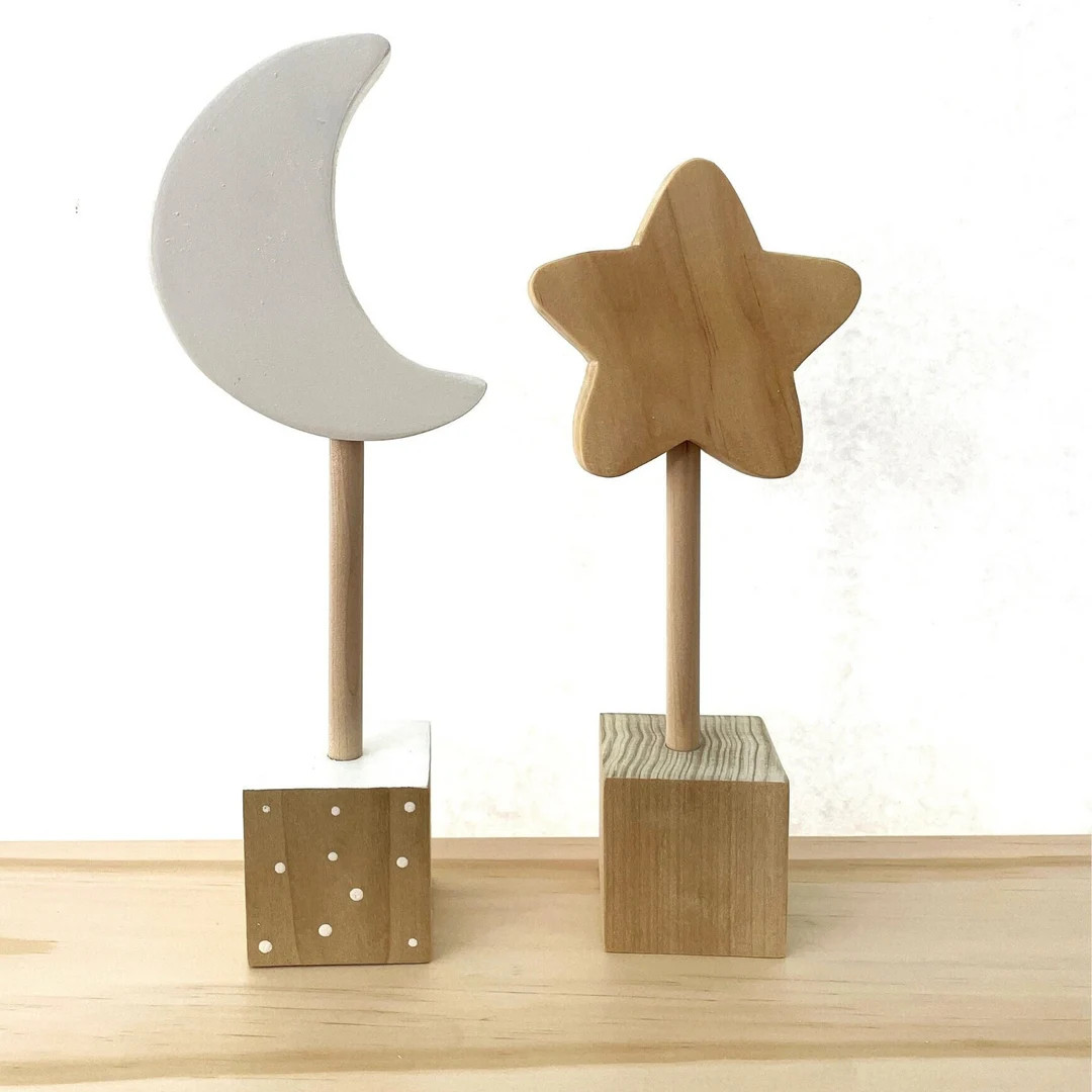 Nursery Decor, Boho Nursery Decor, Wooden Stars, Baby Shower Gift, Wooden Moon, Nursery Decor - E... | Etsy (US)