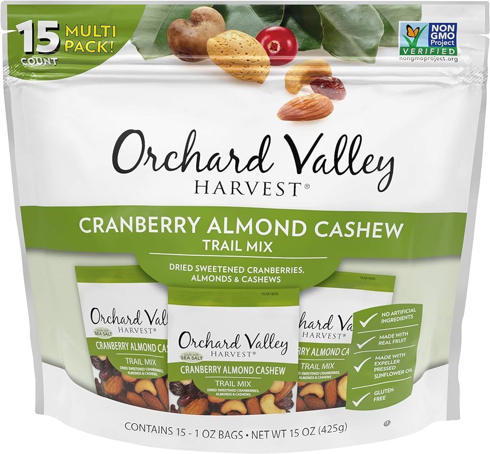 Orchard Valley Harvest Cranberry Almond Cashew Trail Mix, 1 Ounce Bags (Pack of 15), Cranberries,... | Amazon (US)