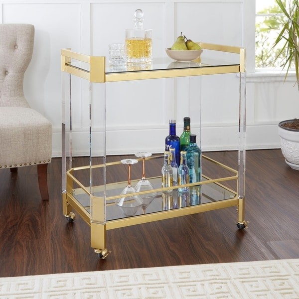 Huxley Acrylic and Gold Bar Cart with Glass Top | Bed Bath & Beyond