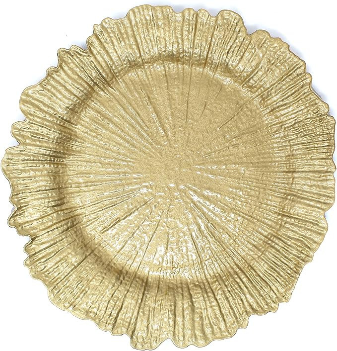 Ms Lovely Plastic Reef Charger Plates Glossy Finish - Set of 6 - Thick and Reusable - Gold Color | Amazon (US)