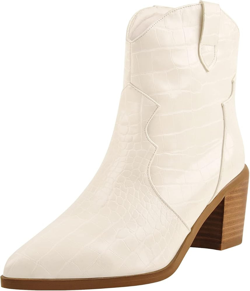 Richealnana Cowboy Boots for Women Embroidered Square Toe Distressed Pull-On Cowgirl Knee High Weste | Amazon (US)