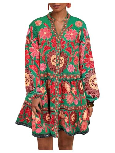 SOLY HUX Women's Floral Print Summer Short Dresses Boho Beach Long Sleeve Button Down Flowy Smock... | Amazon (US)