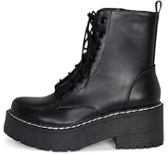 Chariot & Co Pure- Women's Chunky Lug Sole Combat Lace Up Side Zipper Fashion Ankle Boot | Amazon (US)