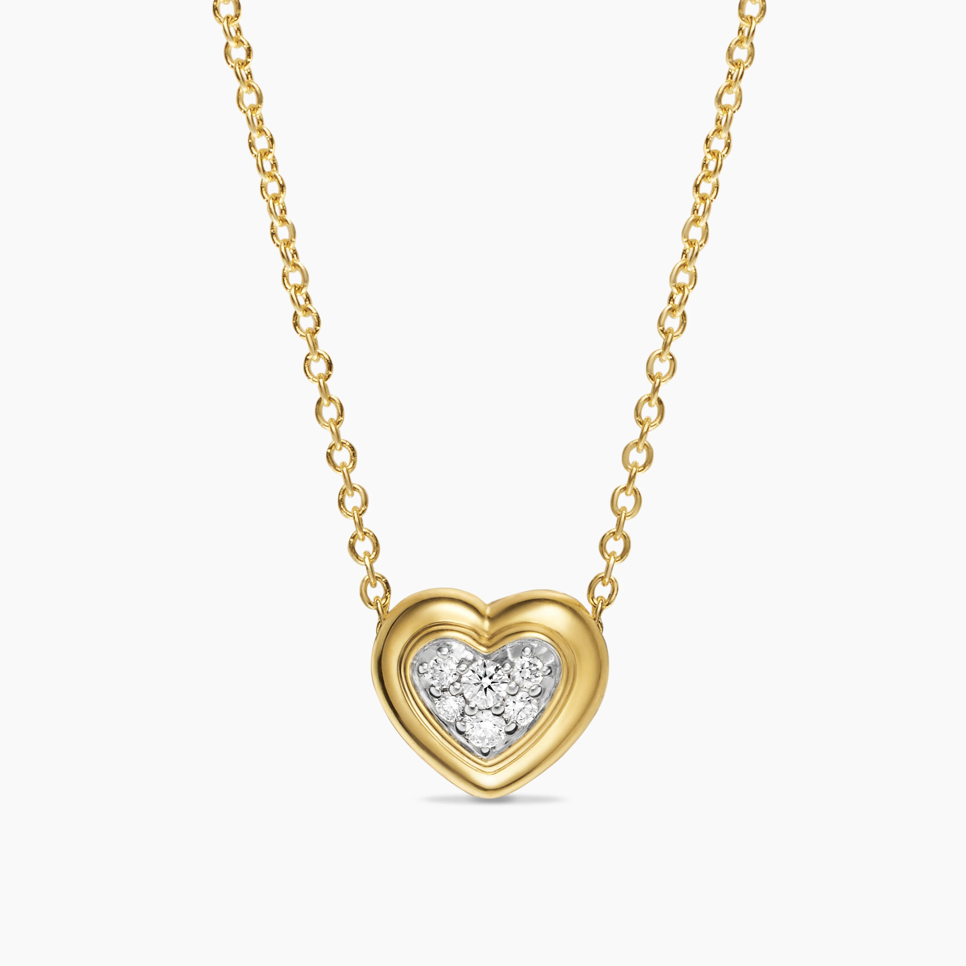David Yurman | Puffy Heart Pendant Necklace in 18K Yellow Gold with Diamonds, 7.8mm | David Yurman