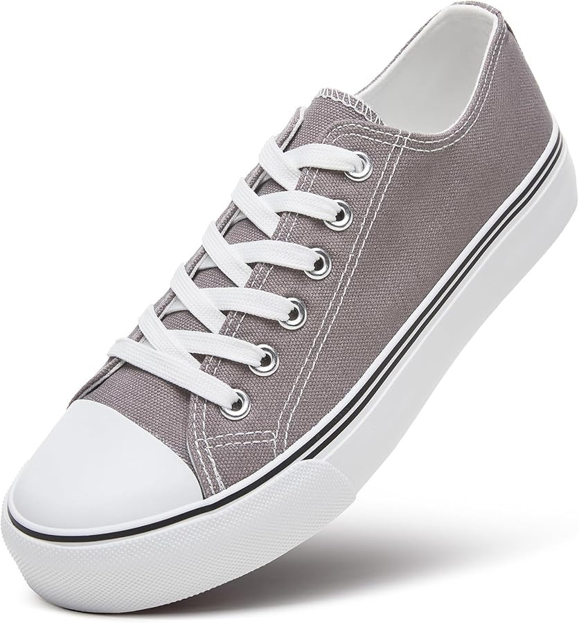 ZGR Womens Low Top Canvas Shoes,Lace up Canvas Sneakers,Casual White Tennis Walking Shoes | Amazon (US)