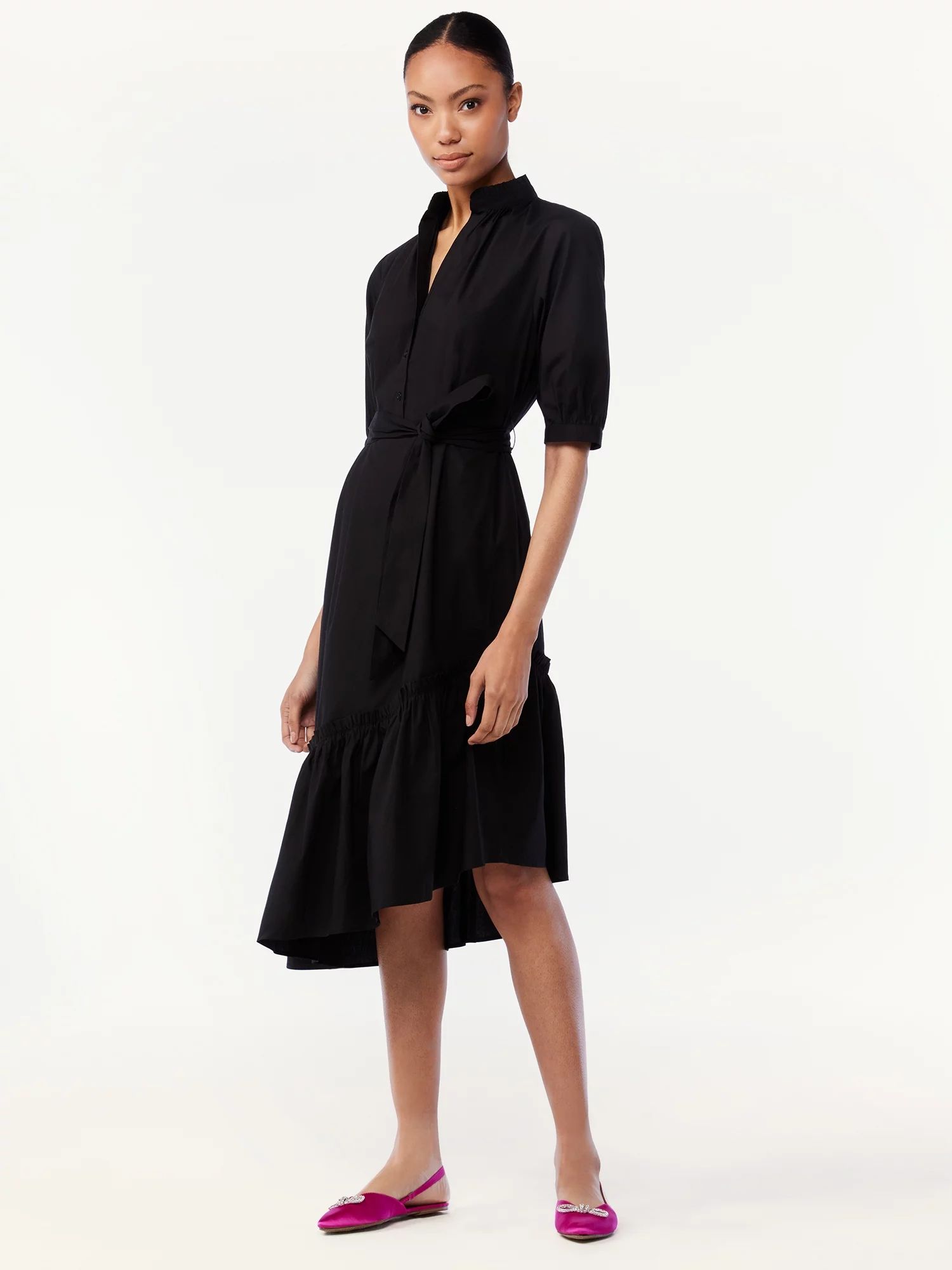 Scoop Women's Asymmetric Ruffled Midi Dress - Walmart.com | Walmart (US)