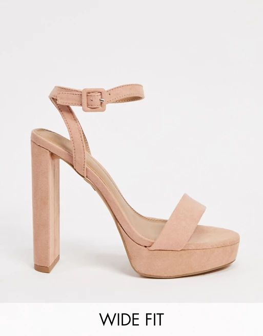 ASOS DESIGN Wide Fit Natasha platform barely there heeled sandals in beige | ASOS (Global)