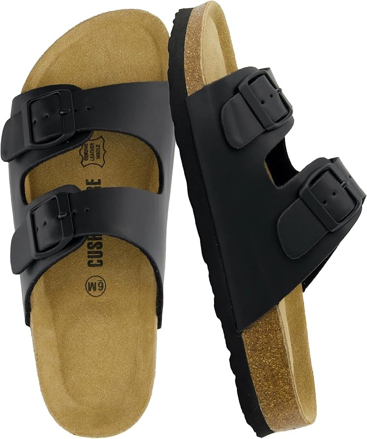 Amazon.com | CUSHIONAIRE Lane Cork Footbed Sandals for Women – Comfortable Double Buckle Slip-O... | Amazon (US)