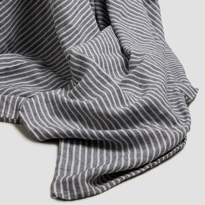 Midnight Stripe Linen Flat Sheet - Single | Piglet