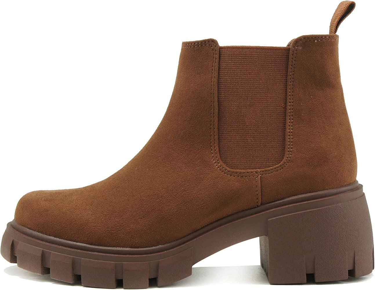 Soda PIONEER ~ Women Lug Sole Mid Heel Chelsea Fashion Ankle Bootie w/Double Elastic Gore | Amazon (US)