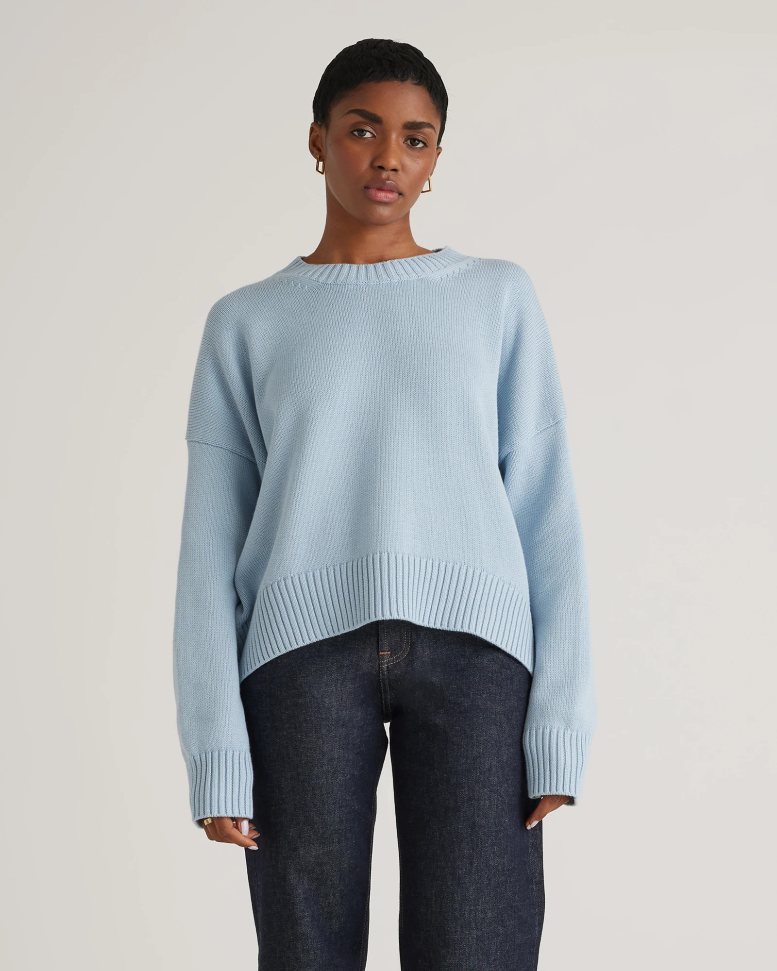 100% Organic Cotton Boyfriend Crew Sweater in Sky Blue | Quince