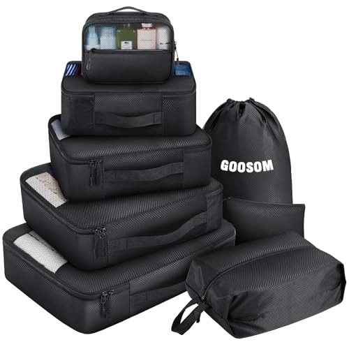 Packing Cubes for Travel - 8 Set of Packing Cubes for Suitcases - Packing Cubes for Carry on Suitcase Organizer Bags Set for Travel Accessories, Travel Bags Organizer for Luggage (Black) | Amazon (US)