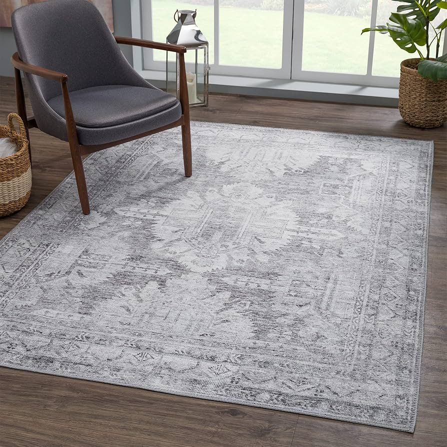 Bloom Rugs Washable 5' x 7' Rug - Ivory/Silver Gray Traditional Area Rug for Living Room, Bedroom... | Amazon (US)