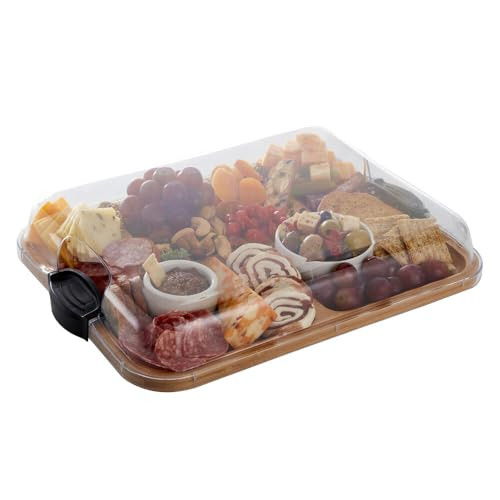 Farberware Build-A-Board Bamboo Cutting Board with Built-In Compartments & Clear Locking Lid, Black Handles – Charcuterie, Snack Tray, Food Prep and Serving Platter | Amazon (US)
