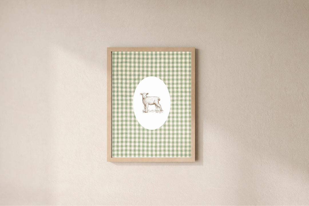 Vintage Gingham Lamb Art Print | Nursery Decor | Digital Download - Etsy | Etsy (US)