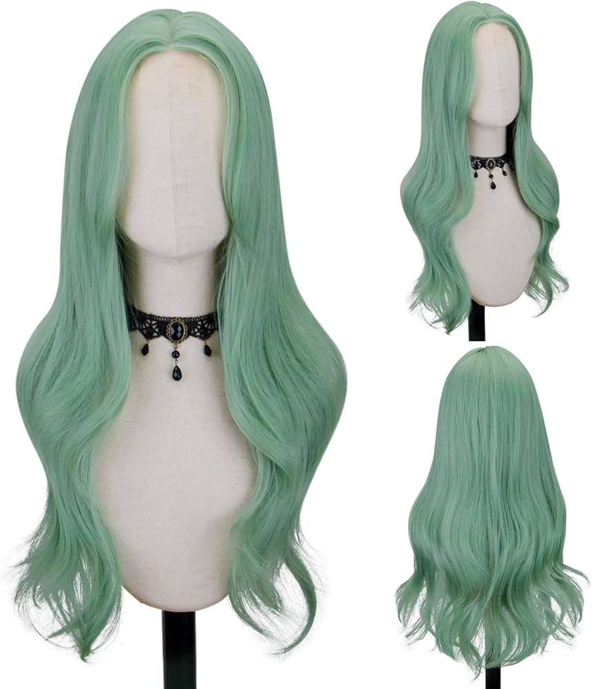 FREE BEAUTY Long Mint Green Wavy Wig for Women 26 Inch Middle Part Curly Wavy Wig Natural Looking... | Amazon (US)