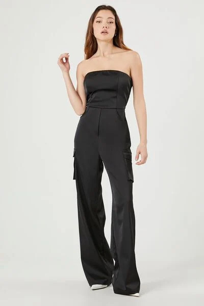 Satin Strapless Cargo Jumpsuit | Forever 21