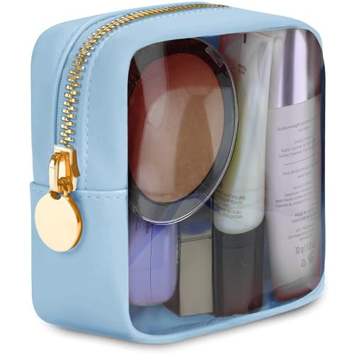 Clear Makeup Bag Mini Pouch for Purse Small Cosmetic Bag Travel Organizer Light Blue Cosmetic Case Pouch | Amazon (US)