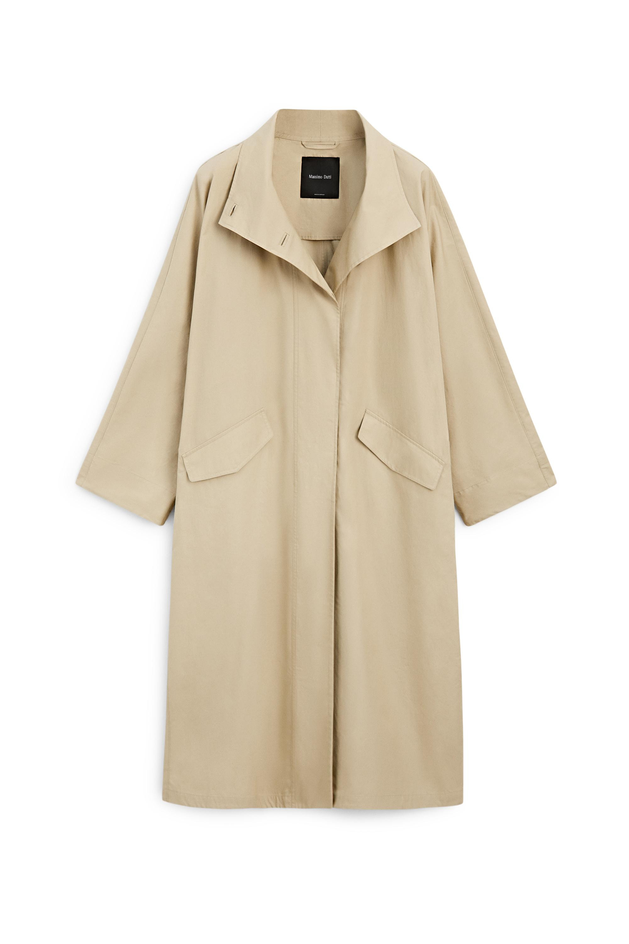 100% cotton high neck trench coat - Light Beige | Massimo Dutti US