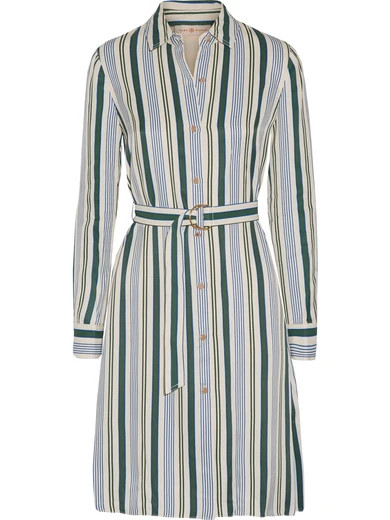Tory Burch - Villa Striped Satin-twill Dress - Blue | NET-A-PORTER (US)