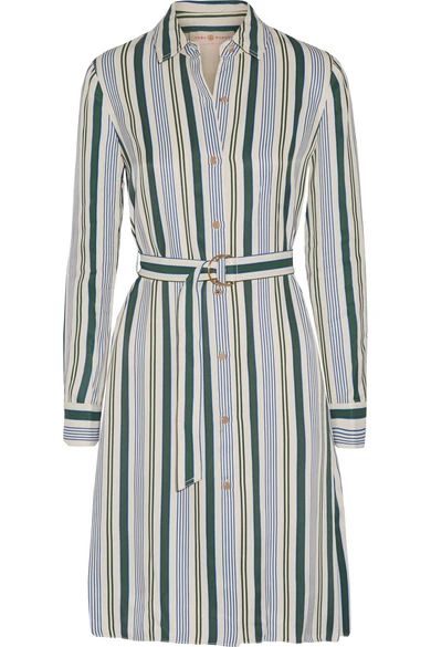 Tory Burch - Villa Striped Satin-twill Dress - Blue | NET-A-PORTER (US)