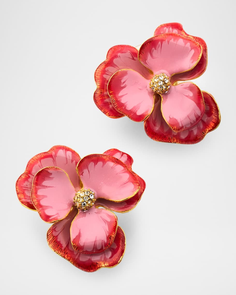 Golconda by Kenneth Jay Lane Crystal Center Flower Clip Earrings | Neiman Marcus