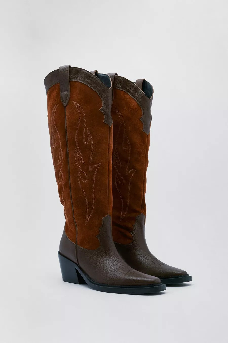 Suede and Leather Knee High Cowboy Boots | Nasty Gal (US)