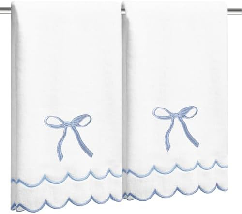2 Pcs Coquette Bow Hand Towels 15.75 x 27.56 Inch Scalloped Embroidered Dish Towel 100% Cotton Cu... | Amazon (US)