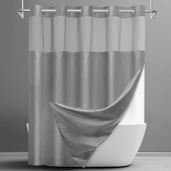No Hook Shower Curtain with Snap in Liner Set Waffle Shower Curtain for Bathroom Hotel Style Fabr... | Amazon (US)