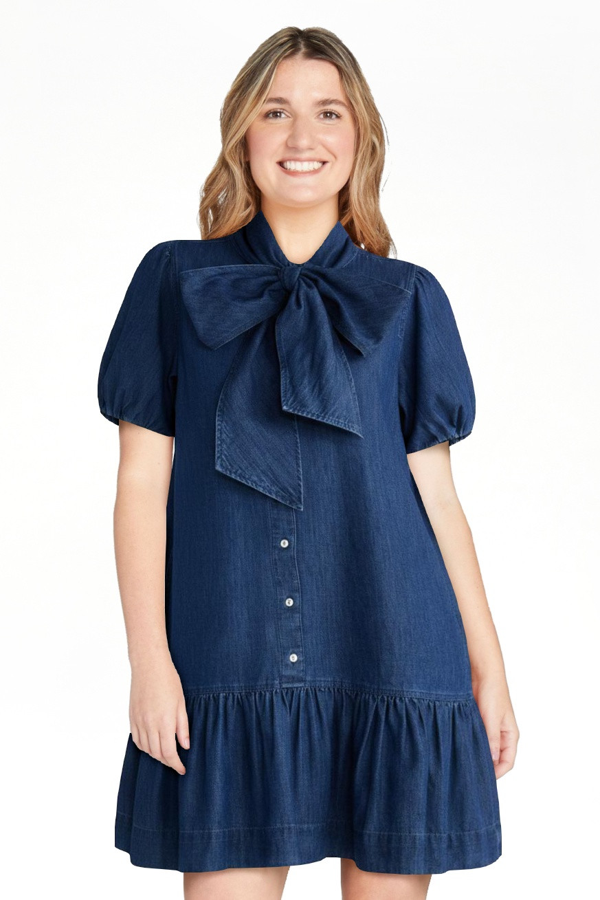 Free Assembly Women's Tie Neck Denim Mini Dress, Sizes XS-XXL | Walmart (US)
