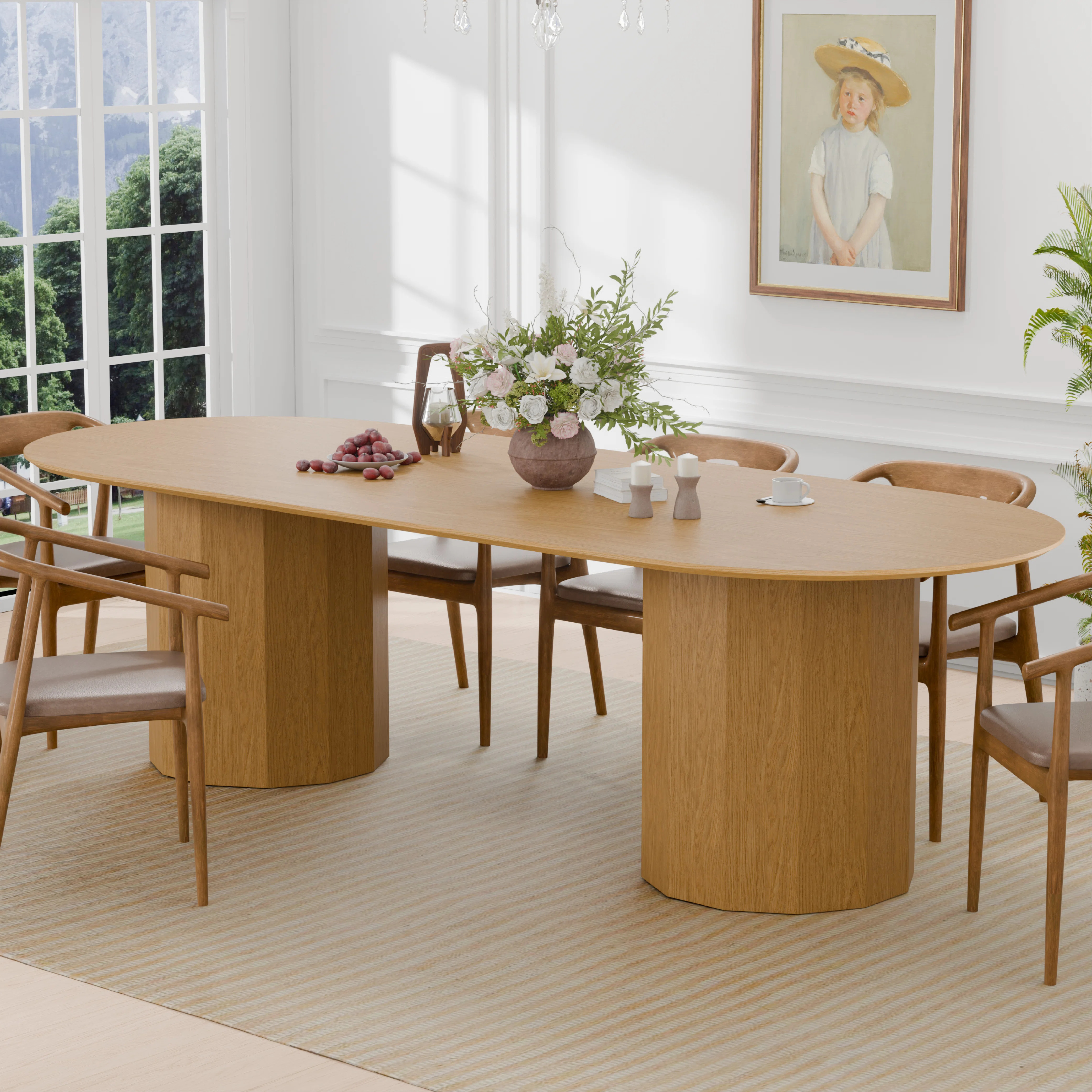 86" Wood Oval Pedestal Base Dining Table Kitchen Table for 10 | Wayfair North America