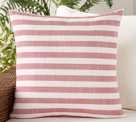 Outdoor Leandra Reversible Stripe Pillow | Pottery Barn (US)