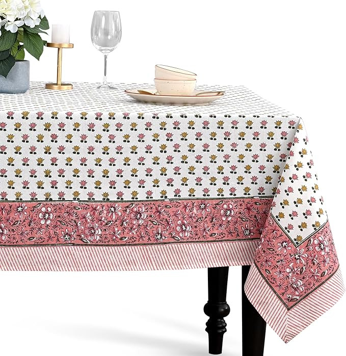 CPC Rosette Bloom Tablecloth 100% Cotton 60x90 Inch Indian Block Print Rectangle Table Cover, Tab... | Amazon (US)