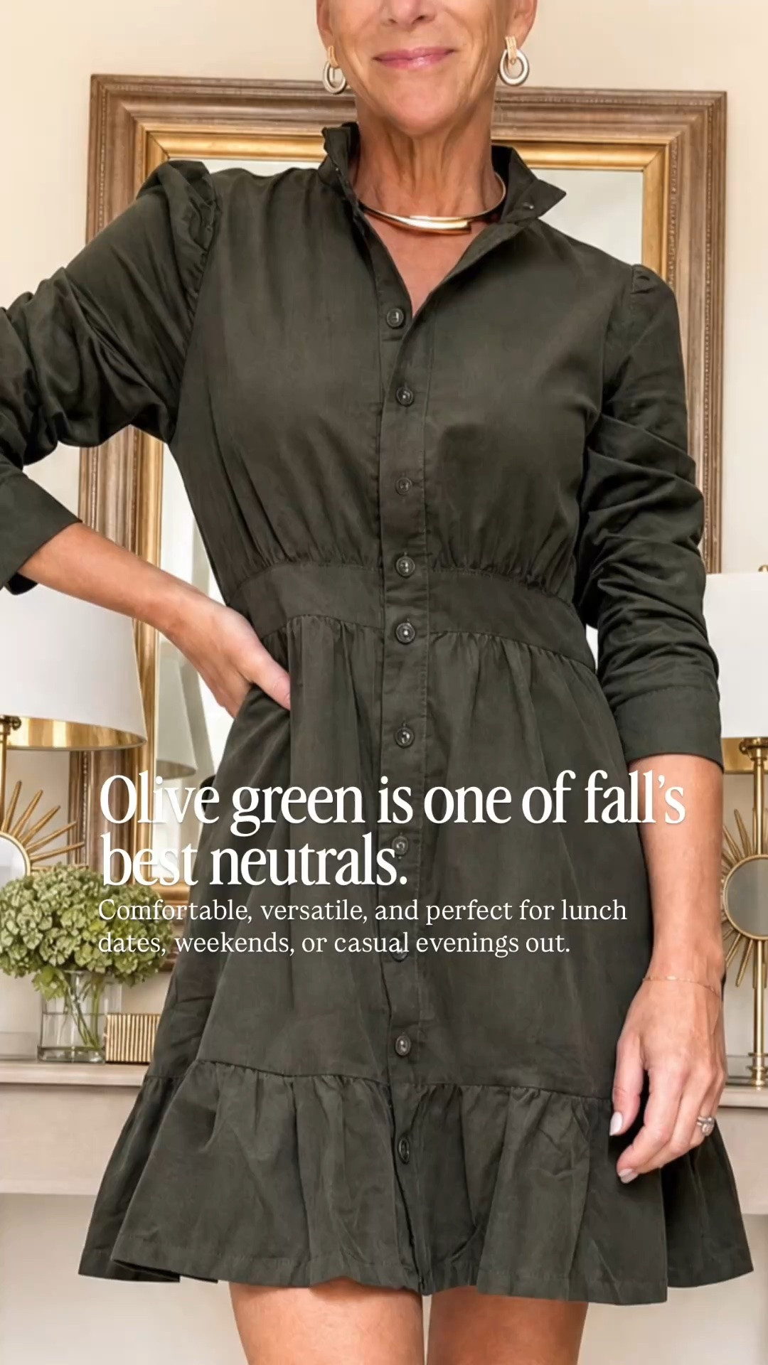 This olive shirt dress is one of those effortless pieces you’ll reach for on repeat. The defined waist creates a flattering shape, while the ruffle hem adds just the right feminine touch. Wear it now with ballet flats or sneakers, then style it with tall boots and a jacket as we head into fall.

👩‍💻 LTK PRO TIPS
❤️ Heart = Support my posts ;-)
🔖 Save = Get sale & restock alerts for the things you love!
📋 Lists = Keep favorites organized (List ideas: Christmas, Birthdays, and Vacations!)
📲 Share = Send lists and products to a friend (or your daughters like me).
💬 Comment = Ask me anything, and I’ll answer. ;-)

#LTKootd #LTKOver40 #LTKSeasonal