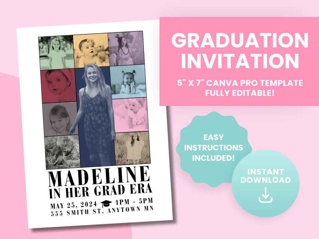 Eras Senior Graduation Template Editable 5x7 Eras Grad Birthday Party Announcement Create Your Ow... | Etsy (US)