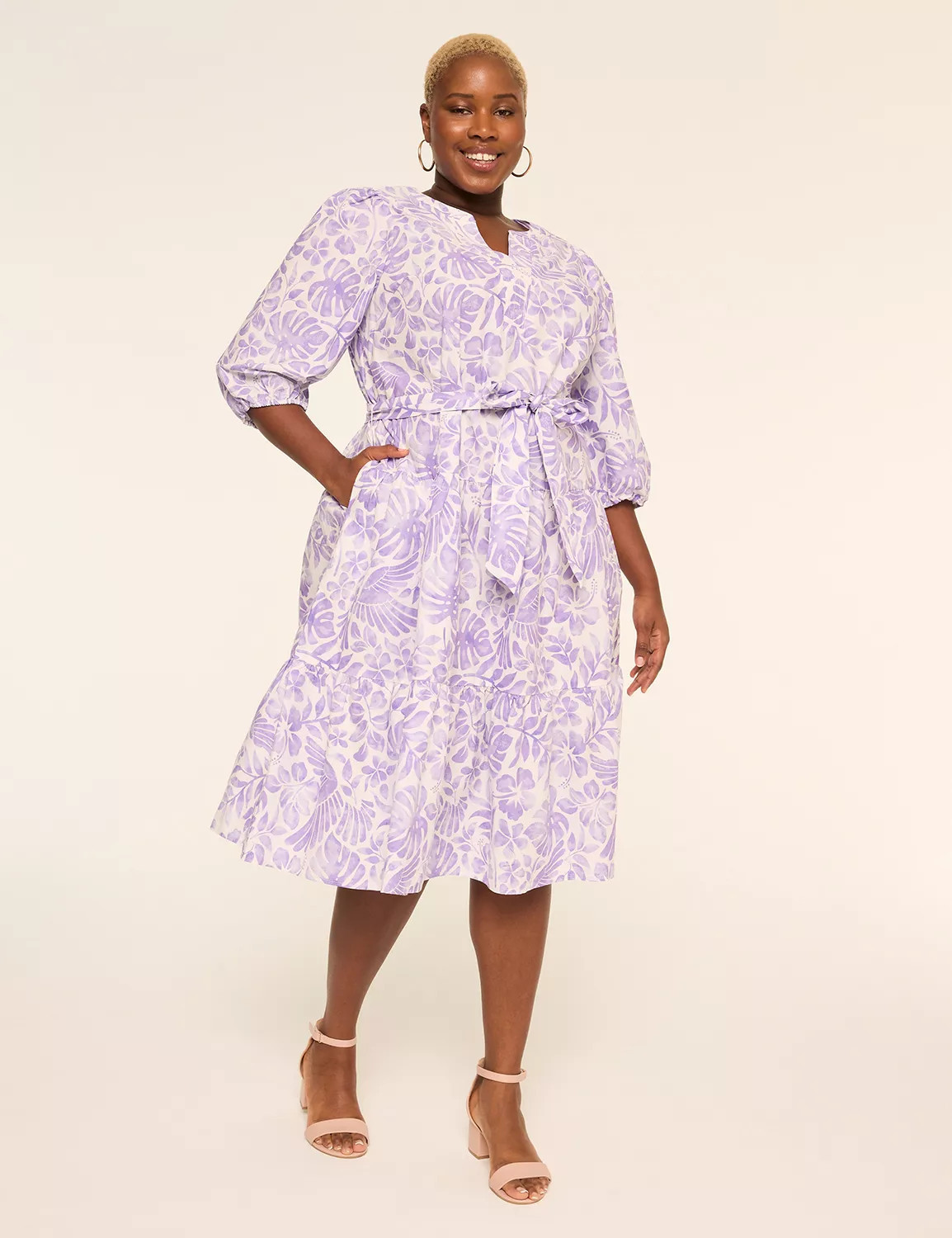Bracelet-Sleeve Tiered Midi Dress | Lane Bryant (US)
