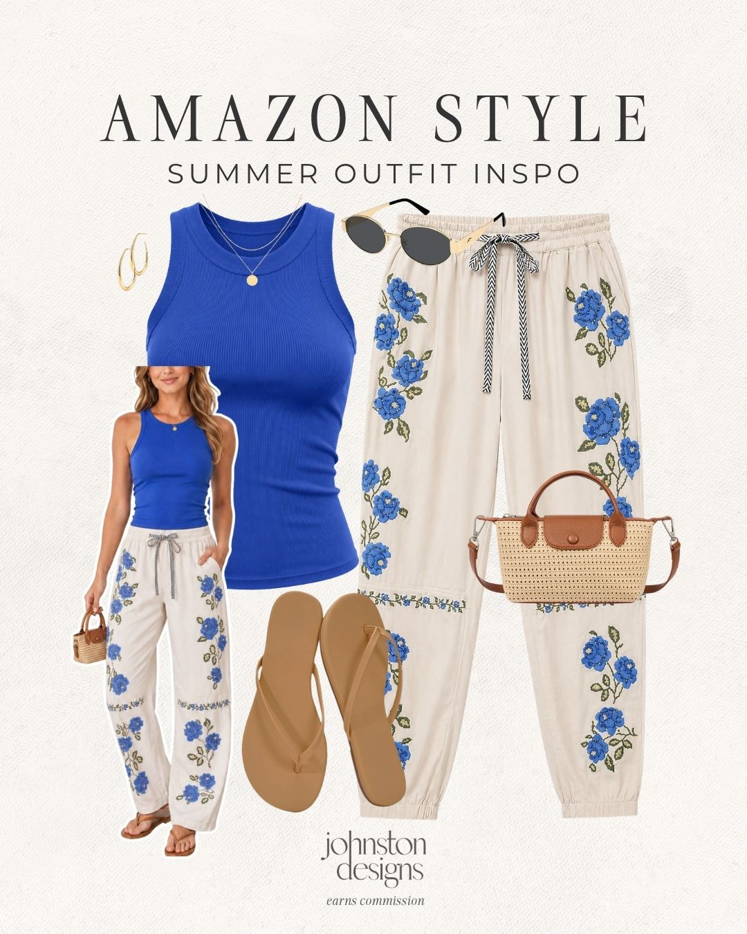 Amazon summer outfit inspo 🦋 The cutest blue tank + embroidered pants combo for vacation, dinner or a casual summer day. Love the pop of color with neutral sandals and a woven bag!

Amazon outfit, summer outfit, vacation outfit, embroidered pants, blue tank, casual summer outfit, amazon fashion, summer style, woven bag, beach outfit, resort outfit, outfit inspo 

 #LTKootd #LTKSeasonal