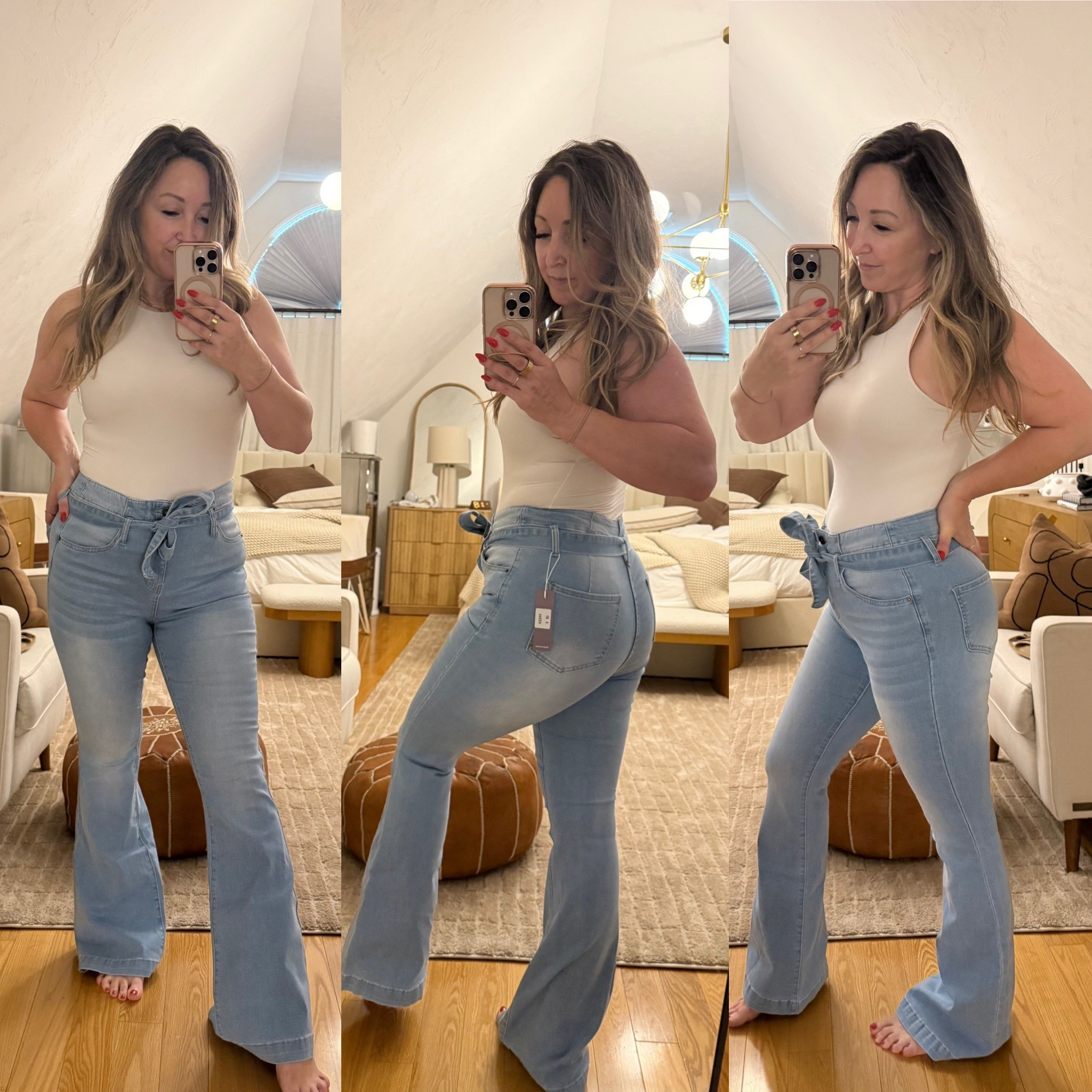 Flair bottom jeans to be trendy at 4 months postpartum 😆 There is a lot of stretch to these, and the belt is removable! Super comfortable, soft and flattering 


#LTKSpringStyle #LTKCurves #LTKDenim #FlareJeans #TryOnHaul #OOTD #PetiteStyle #MomStyle #CasualChic #DenimOnPoint #StyleInspo #EffortlessStyle #StyleOver30 #WardrobeStaples #EverydayOutfit #TrendyAndTimeless

#LTKFindsUnder50 #LTKStyleTip #LTKOver40