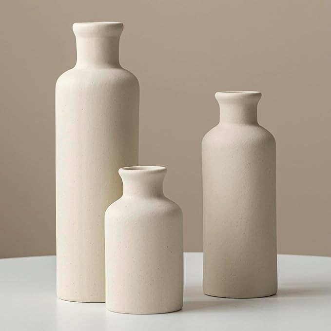 Amazon.com: Modern Ceramic Vase Set of 3, Beige Colors, Decorative Bottles for Home, Farmhouse Ru... | Amazon (US)