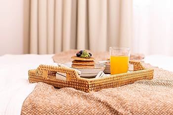 Hand-Woven Rattan Rectangular Serving Tray with Handles for Breakfast, Drinks, Snack for Dining /... | Amazon (CA)