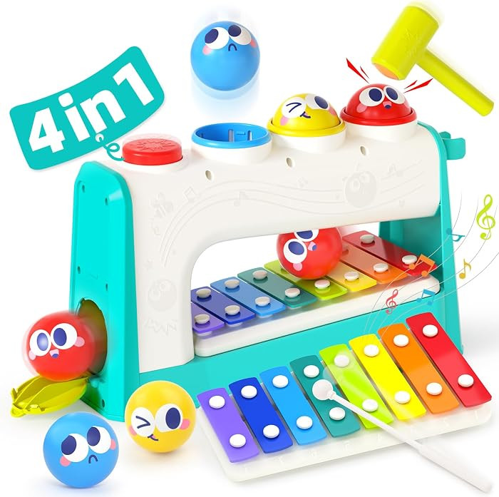 Toys for 1 Year Old Boys Girls Gifts, Toddler Xylophone Pounding, Baby Toys 12 Months with 3 Ball... | Amazon (UK)